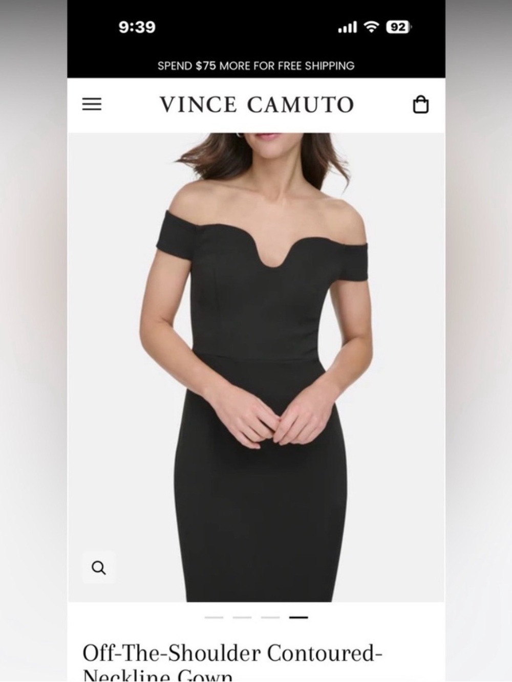 NWT Vince Camuto Black Off-Shoulder Evening Dress